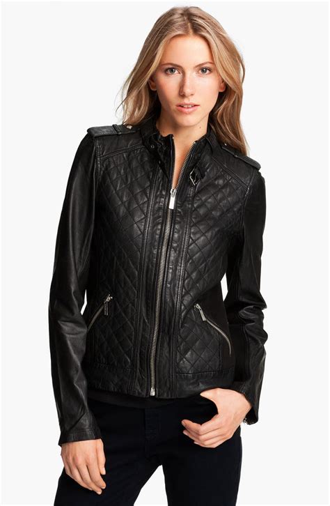 michael kors black leather jacket quilted|Michael Kors puffer jacket ladies.